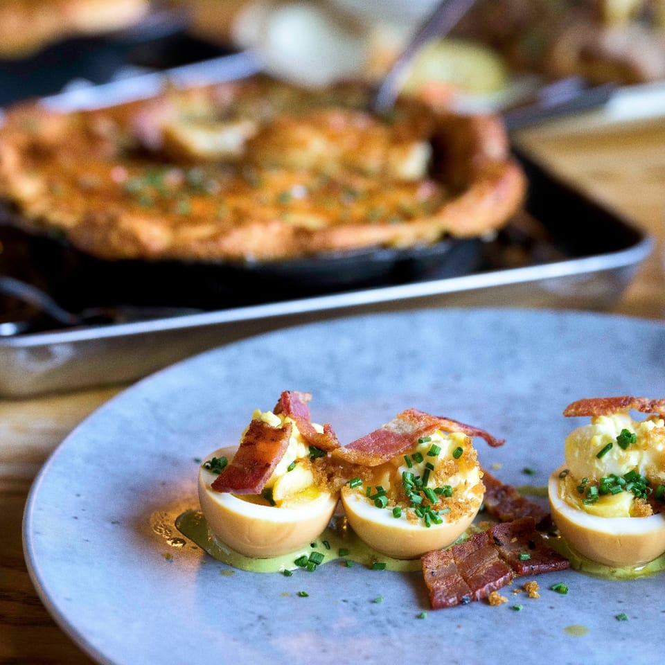 Deviled eggs with bacon