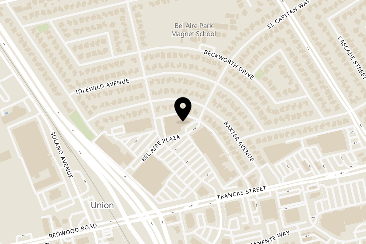 Map showing the location of George & Kin's on 3824 Bel Aire Plaza in Napa